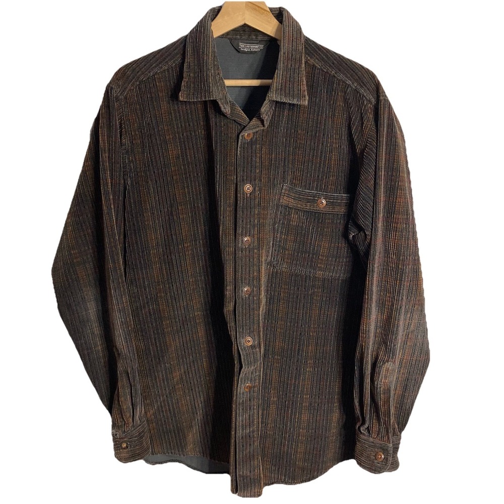 Vtg J Peterman Corduroy Shirt Jacket Mens Large Made In USA Grandfather Shacket